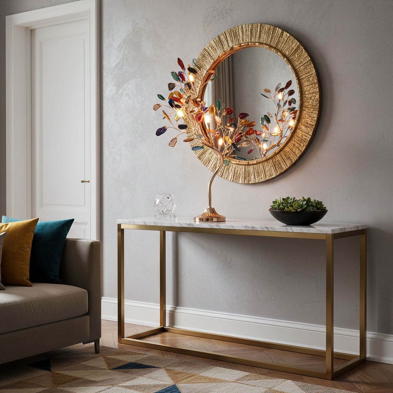 Agaat Kroonluchter – Natuursteen Hanglamp met Rozégouden Frame voor Hoge Ruimtes – Ø 65 cm & Ø 85 cm | Sansoti