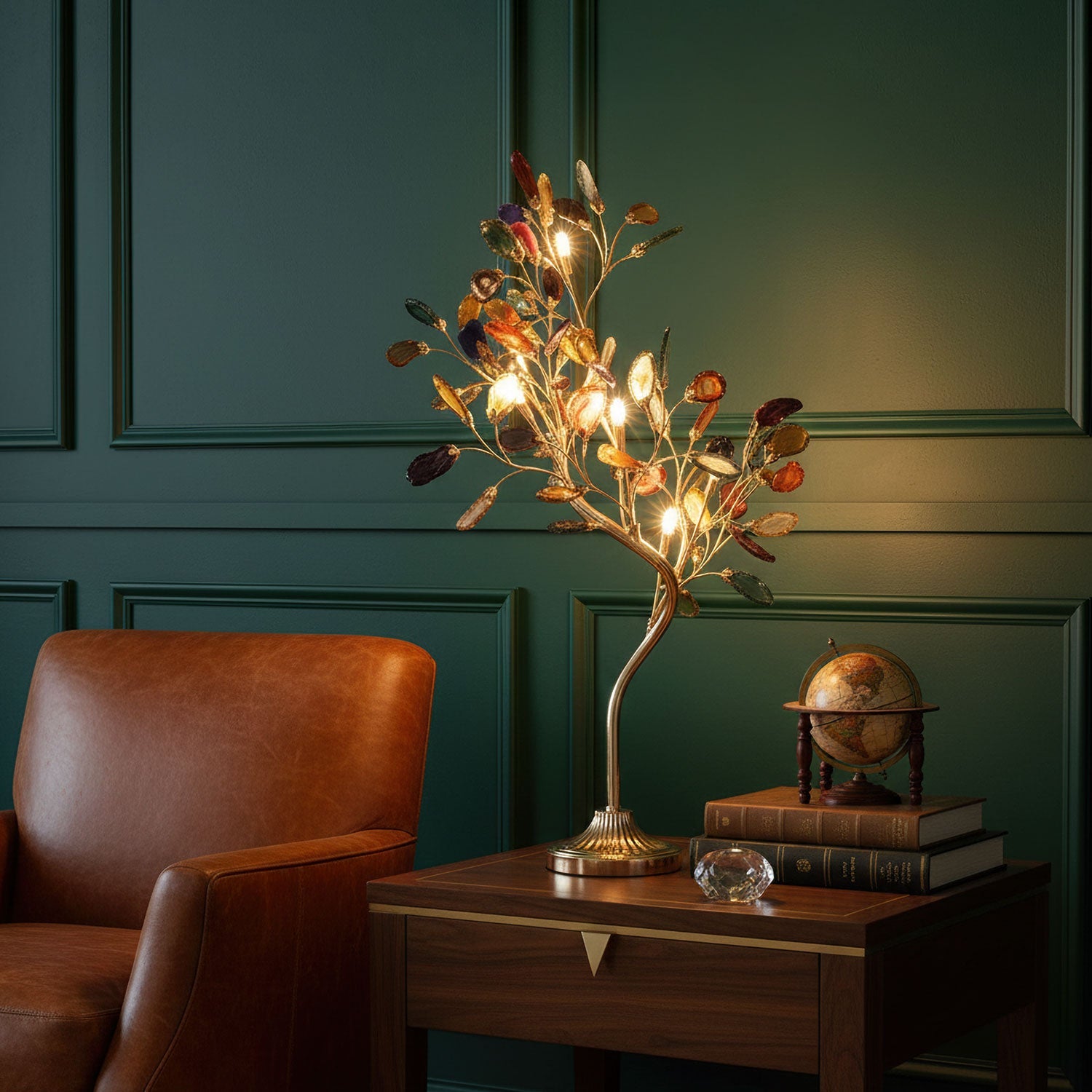 Agaat Kroonluchter – Natuursteen Hanglamp met Rozégouden Frame voor Hoge Ruimtes – Ø 65 cm & Ø 85 cm | Sansoti
