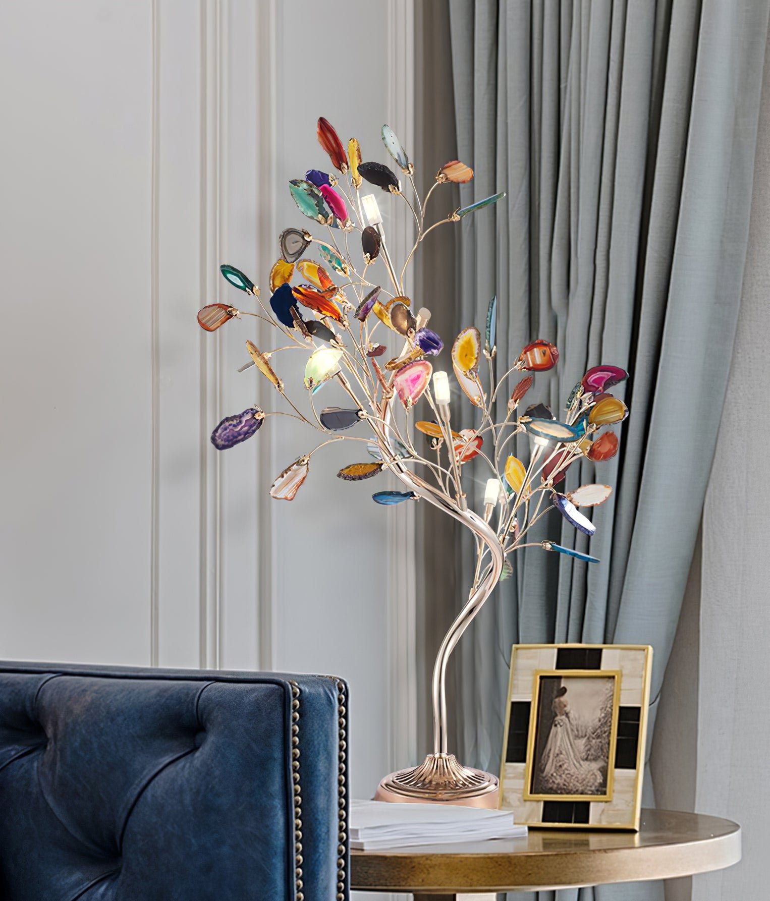 Agaat Kroonluchter – Natuursteen Hanglamp met Rozégouden Frame voor Hoge Ruimtes – Ø 65 cm & Ø 85 cm | Sansoti