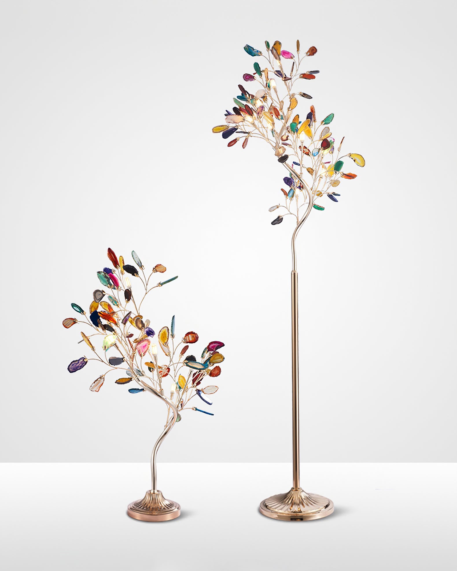 Agaat Kroonluchter – Natuursteen Hanglamp met Rozégouden Frame voor Hoge Ruimtes – Ø 65 cm & Ø 85 cm | Sansoti