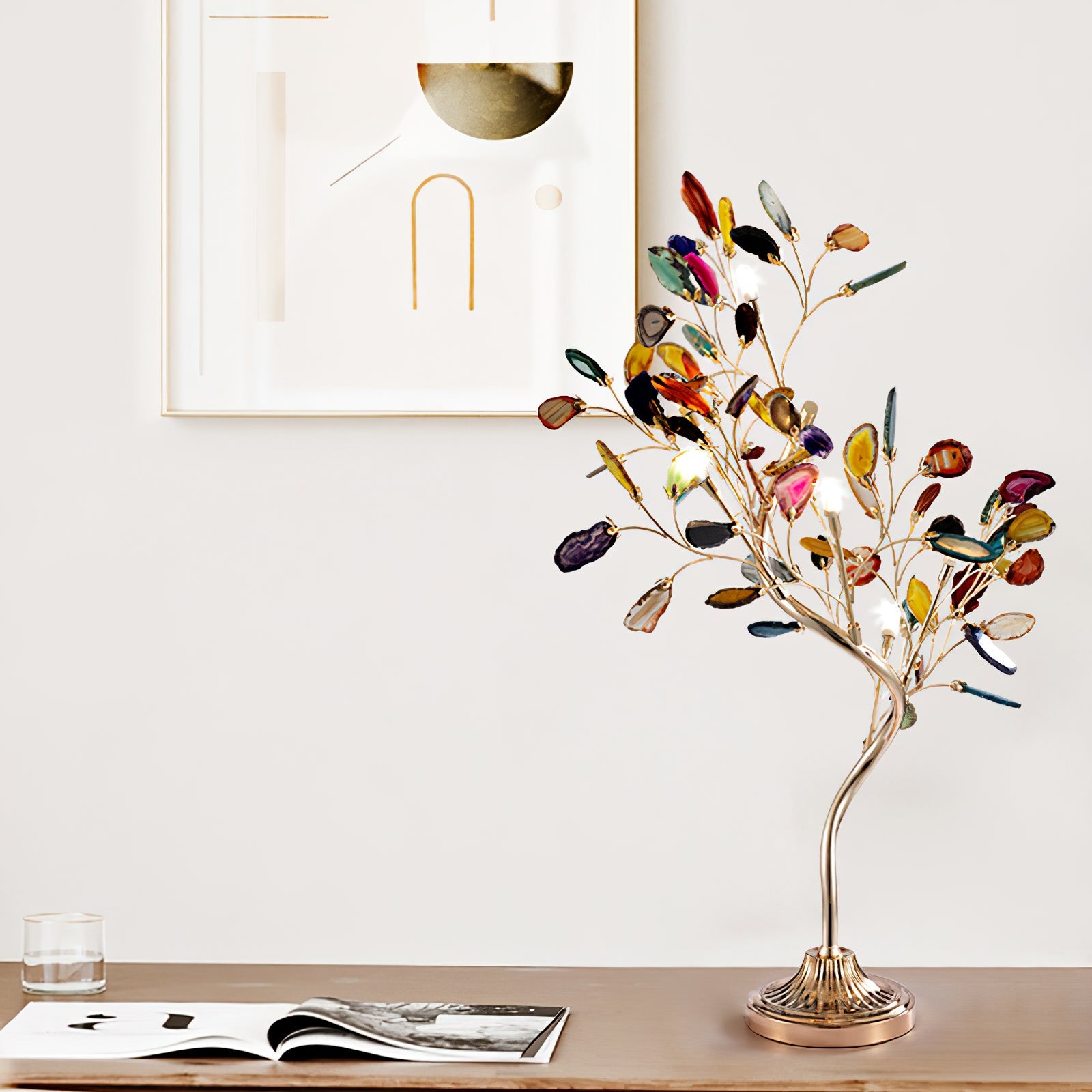 Agaat Kroonluchter – Natuursteen Hanglamp met Rozégouden Frame voor Hoge Ruimtes – Ø 65 cm & Ø 85 cm | Sansoti
