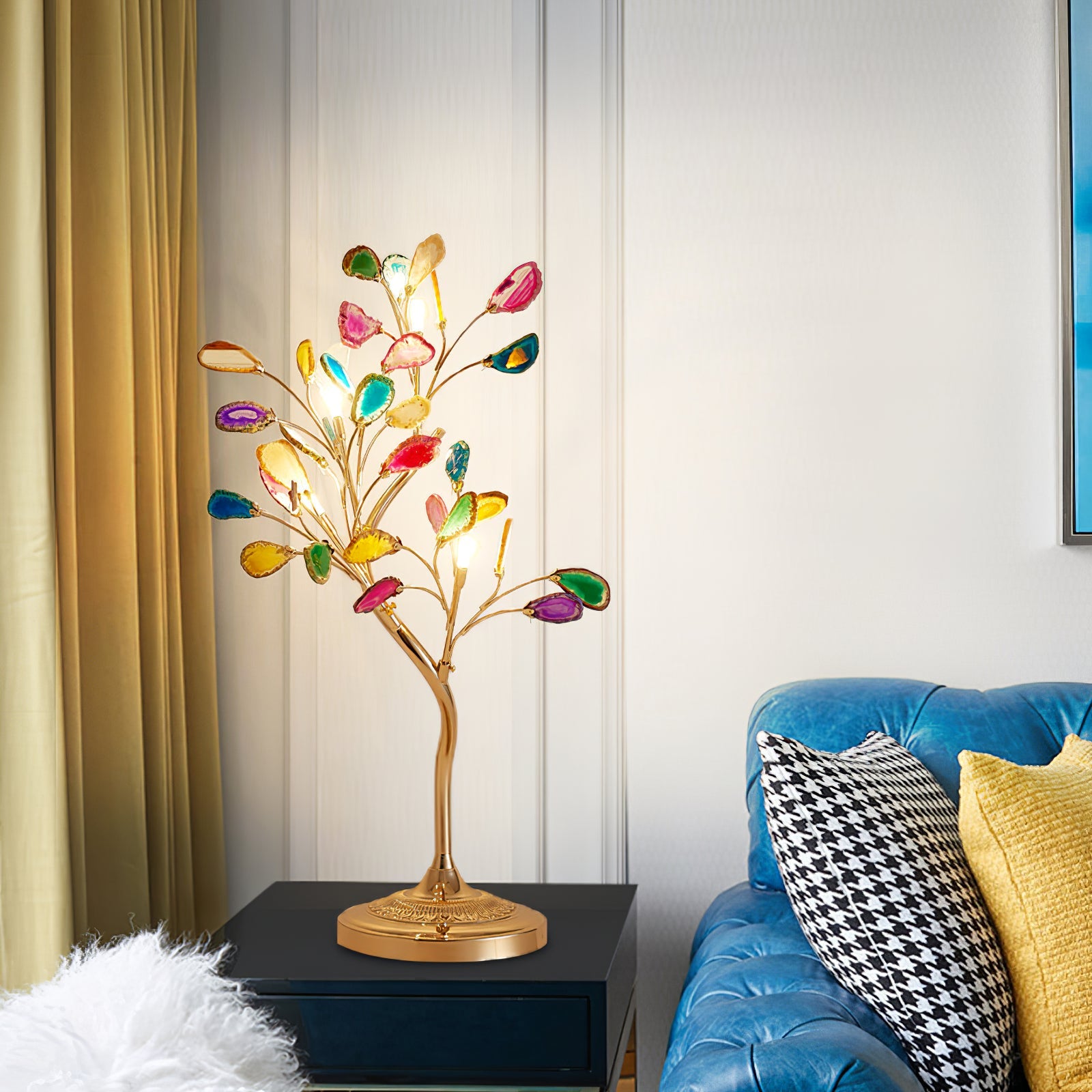 Agaat Kroonluchter – Natuursteen Hanglamp met Rozégouden Frame voor Hoge Ruimtes – Ø 65 cm & Ø 85 cm | Sansoti