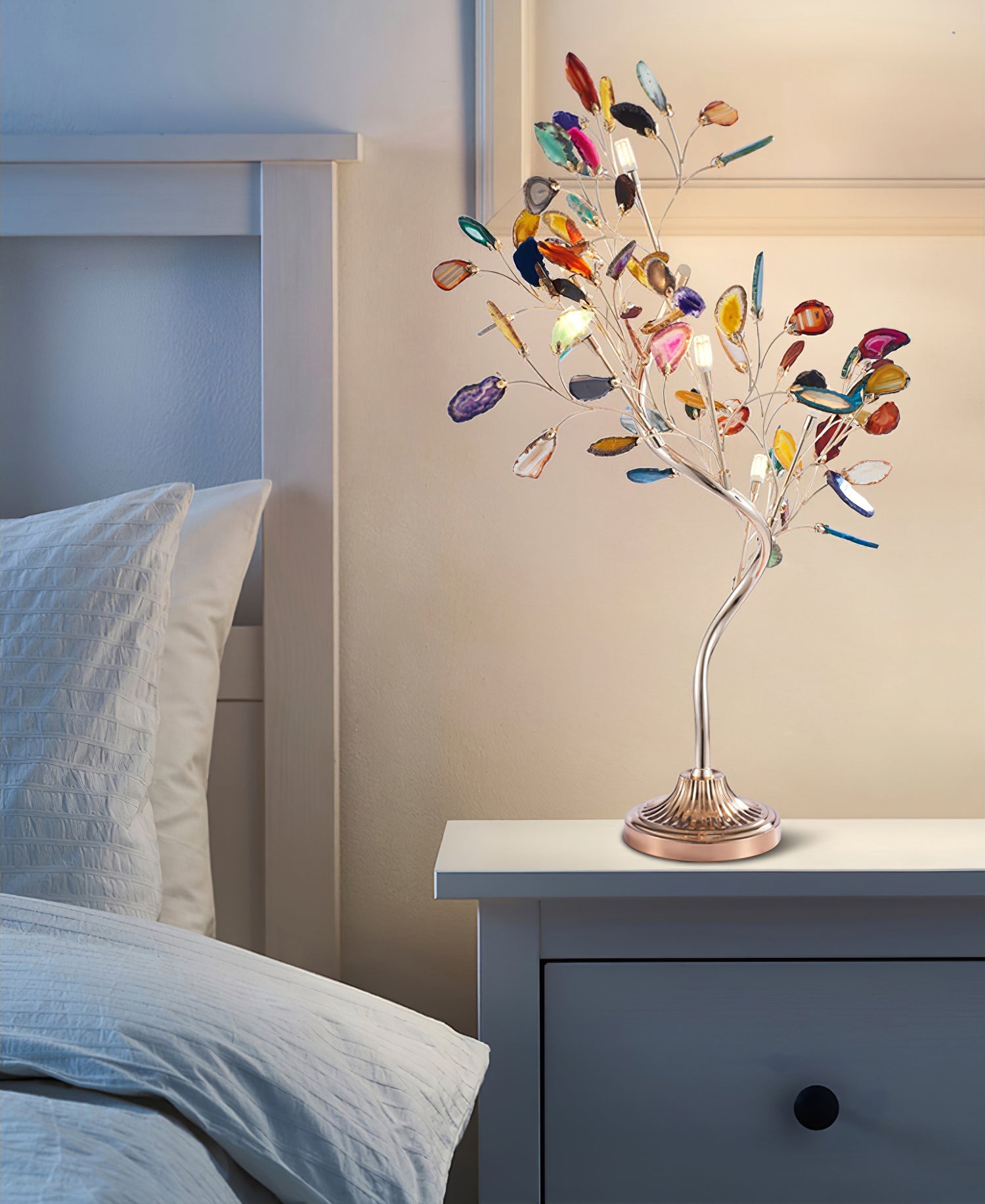 Agaat Kroonluchter – Natuursteen Hanglamp met Rozégouden Frame voor Hoge Ruimtes – Ø 65 cm & Ø 85 cm | Sansoti