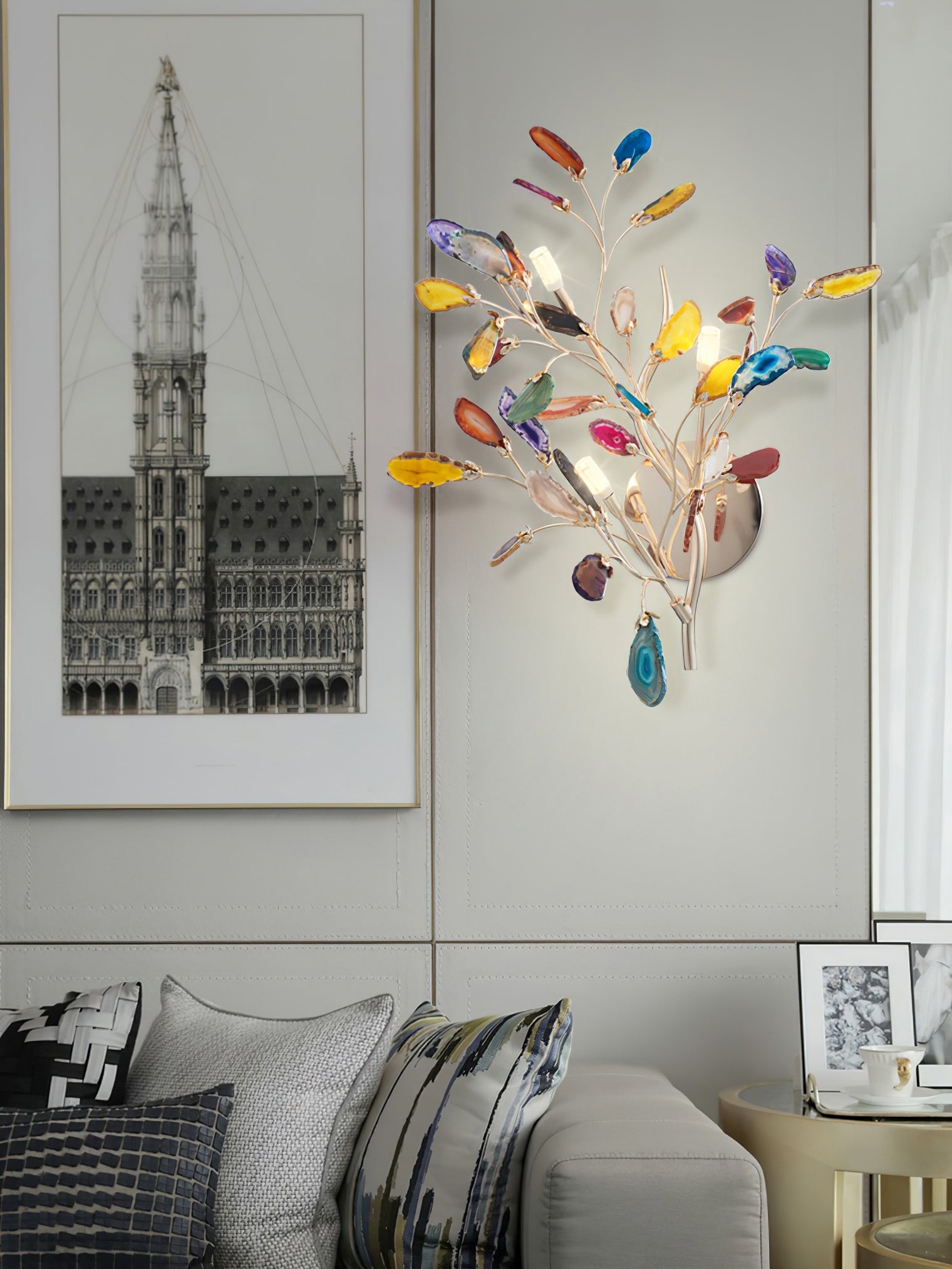 Agaat Wandlamp Natuursteen Goud Messing Wandverlichting Modern Design voor Woonkamer Slaapkamer | Sansoti