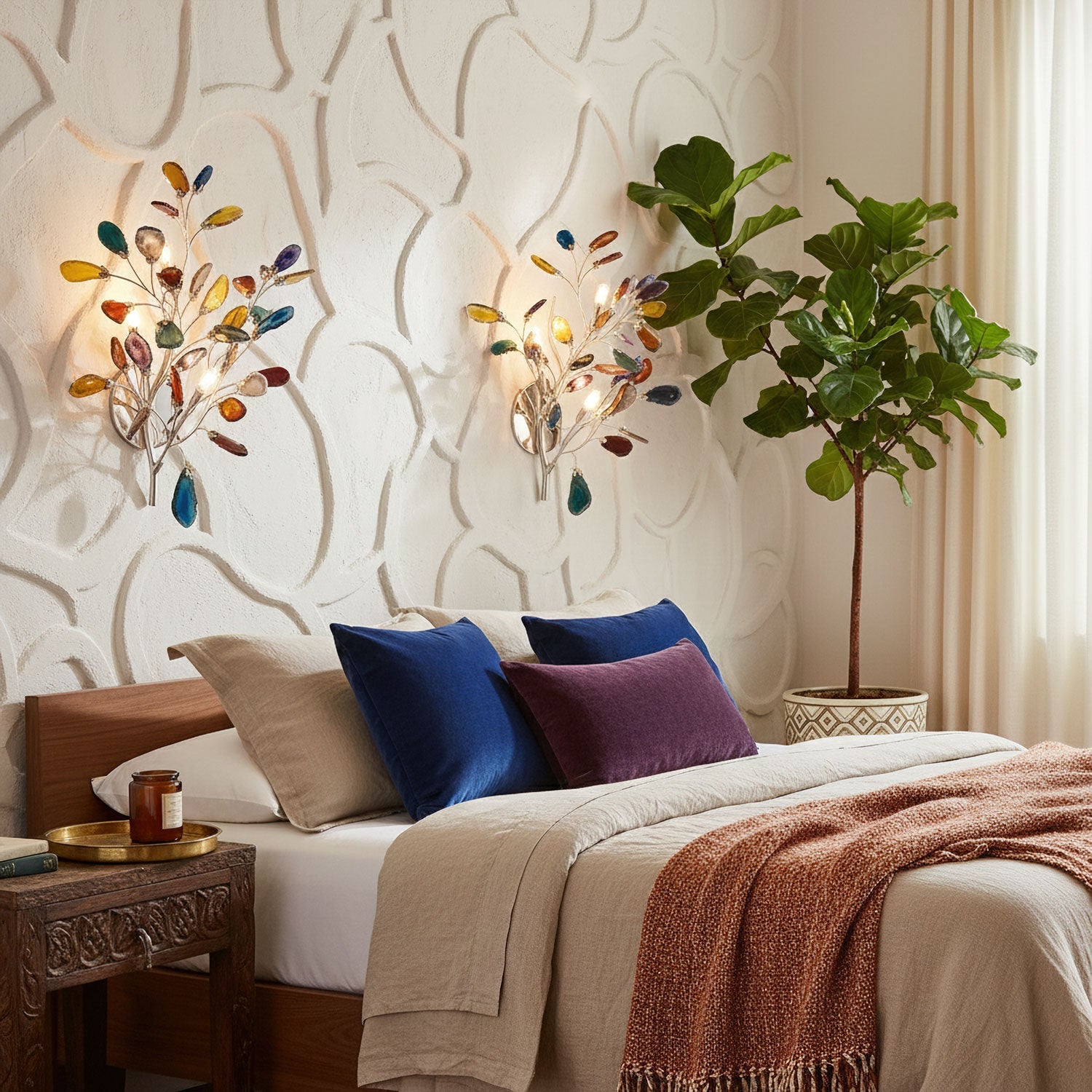 Agaat Wandlamp Natuursteen Goud Messing Wandverlichting Modern Design voor Woonkamer Slaapkamer | Sansoti