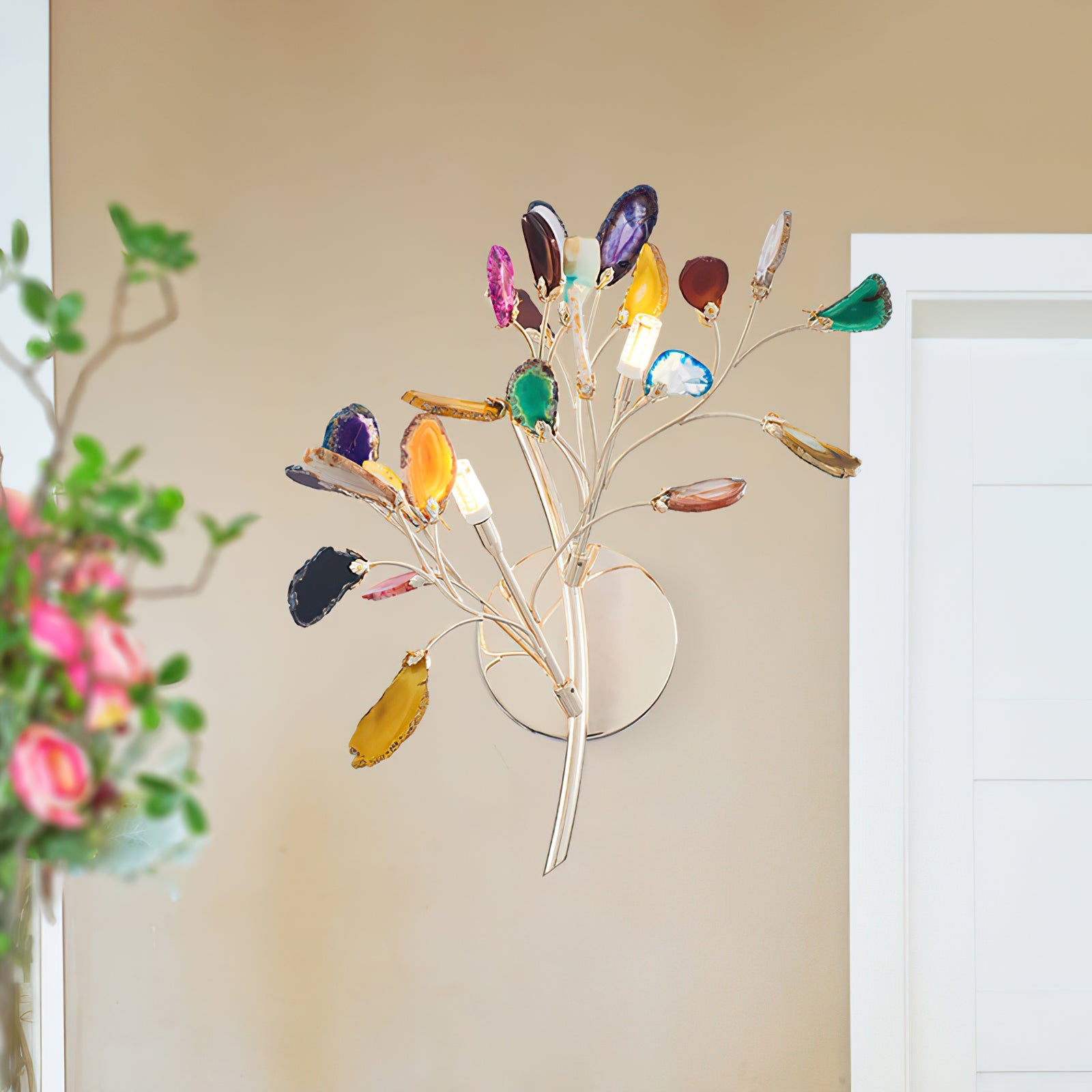 Agaat Wandlamp Natuursteen Goud Messing Wandverlichting Modern Design voor Woonkamer Slaapkamer | Sansoti