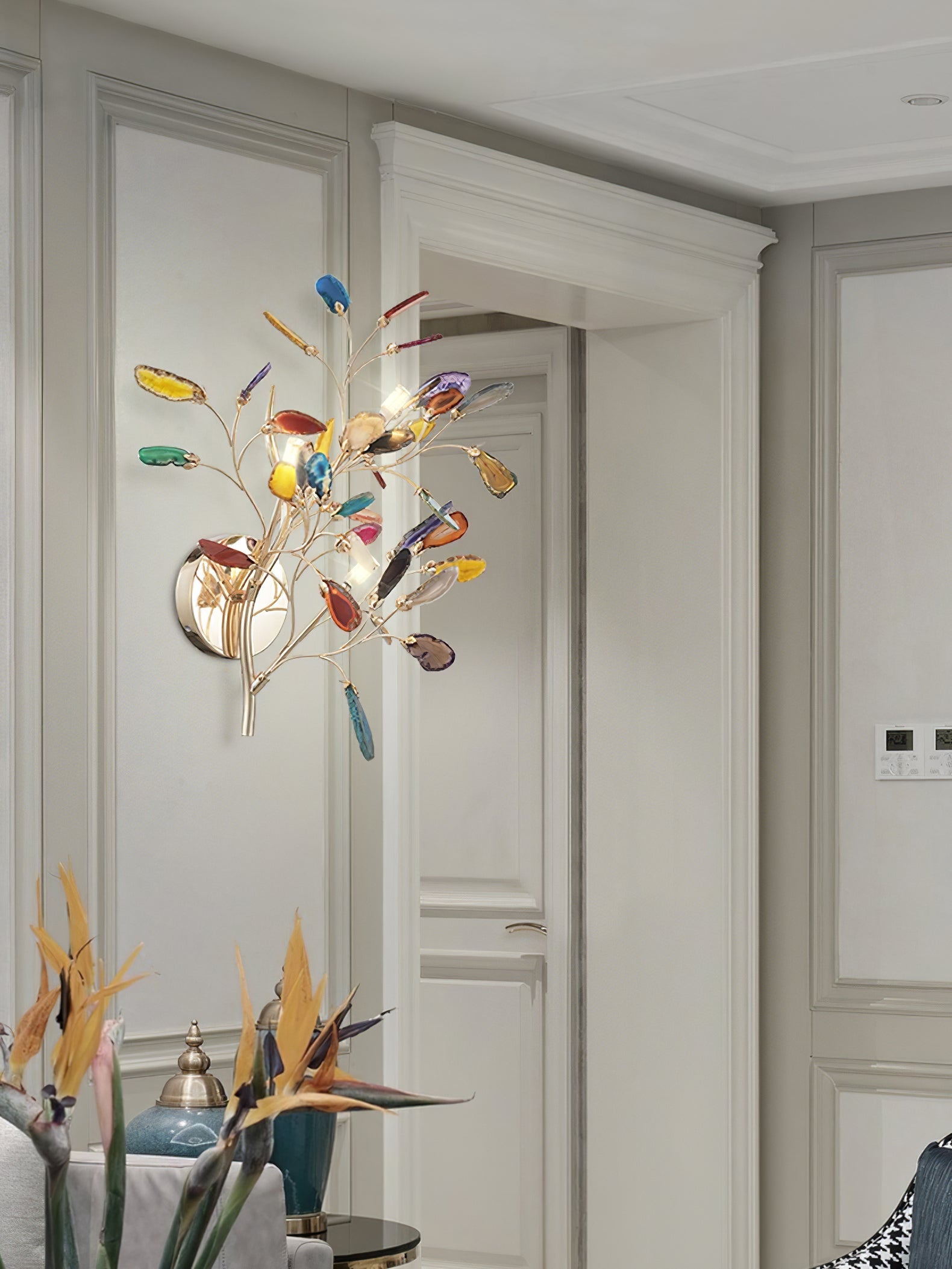 Agaat Wandlamp Natuursteen Goud Messing Wandverlichting Modern Design voor Woonkamer Slaapkamer | Sansoti