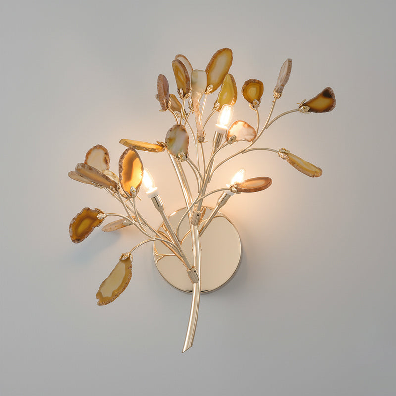 Agaat Wandlamp Natuursteen Goud Messing Wandverlichting Modern Design voor Woonkamer Slaapkamer | Sansoti