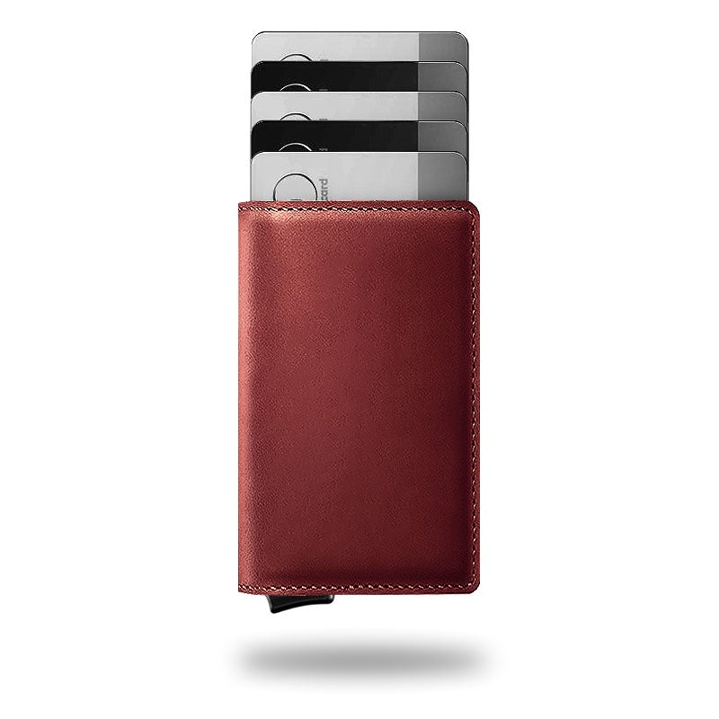 Portemonnee Leer Slim RFID Blokkering 14 Kaarten Aluminium Drukknop Handgemaakt Premium | Sansoti