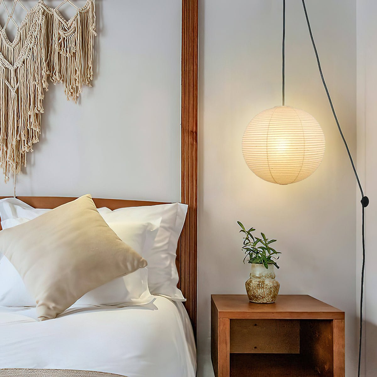 Japans Papieren Bolhanglamp – Handgemaakt Kozo Papier Hanglamp met Stekker – Zwevende Sfeerverlichting voor Woonkamer, Slaapkamer en Eetkamer – 10 Maten Verkrijgbaar | Sansoti