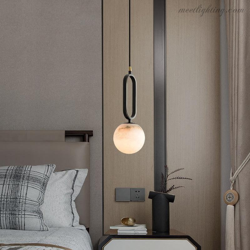 Suspension ovale en pierre naturelle blanc laiteux, lumière chaleureuse, salle à manger, salon, chambre, éclairage scandinave minimaliste | Sansoti