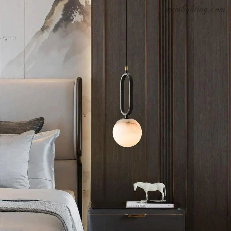 Suspension ovale en pierre naturelle blanc laiteux, lumière chaleureuse, salle à manger, salon, chambre, éclairage scandinave minimaliste | Sansoti
