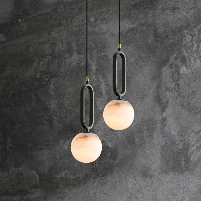 Suspension ovale en pierre naturelle blanc laiteux, lumière chaleureuse, salle à manger, salon, chambre, éclairage scandinave minimaliste | Sansoti