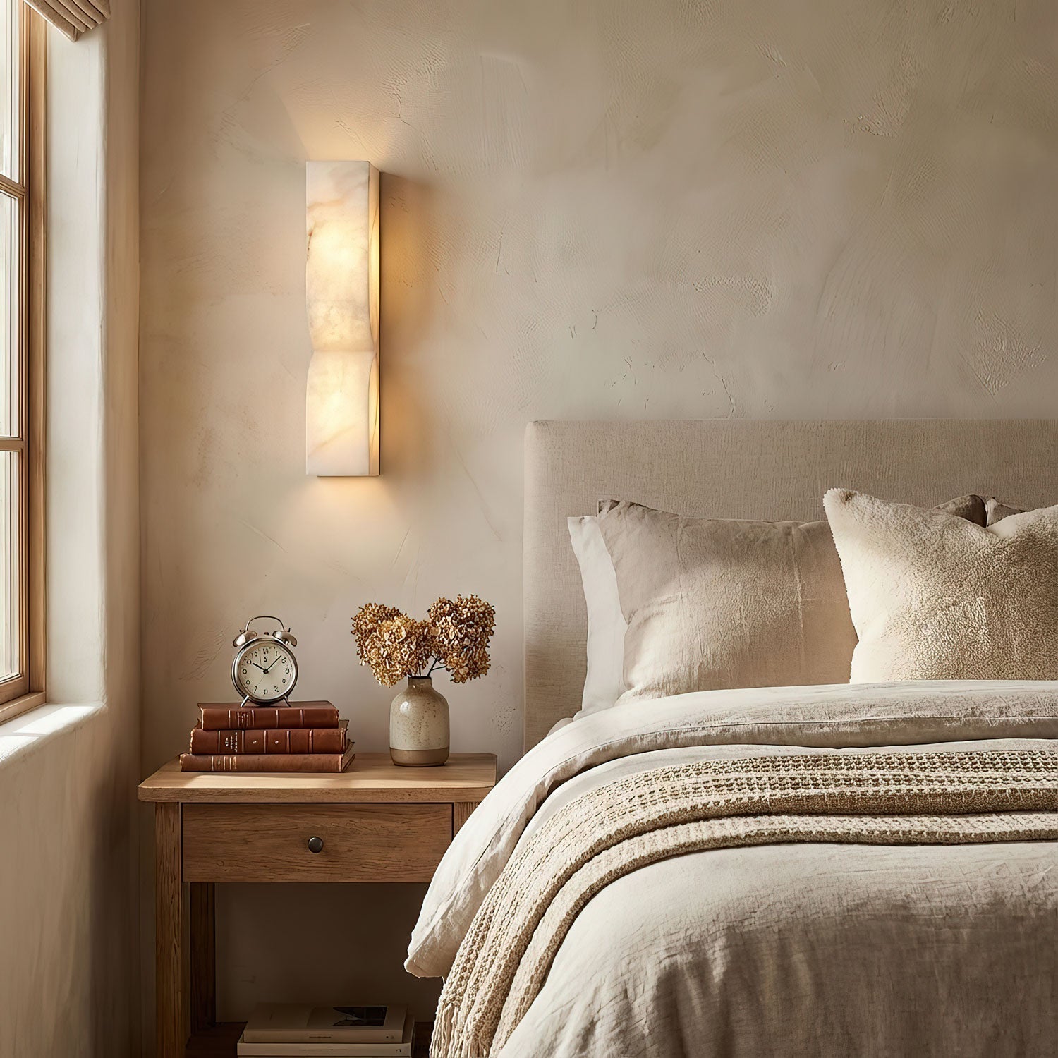 Natuursteen Wandlamp – Massief Alabaster met Organische Vormgeving & Warm Licht | Sansoti