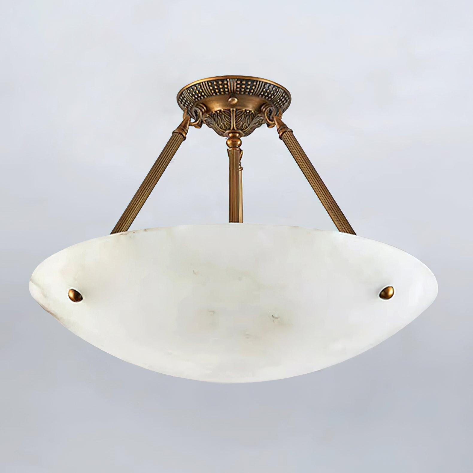 Alabaster Kom Plafondlamp – Antique Brass Montuur – 4, 5 of 6 Lichtpunten – Natuursteen Halfronde Kroonluchter voor Eetkamer Woonkamer Entree | Sansoti