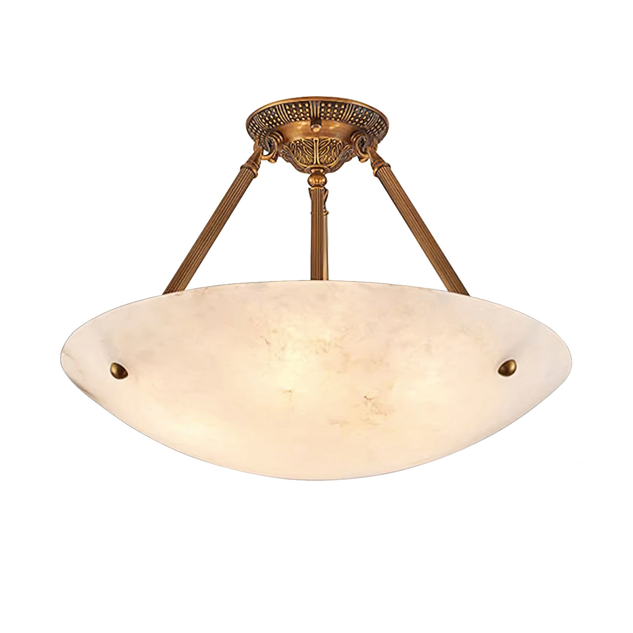 Alabaster Kom Plafondlamp – Antique Brass Montuur – 4, 5 of 6 Lichtpunten – Natuursteen Halfronde Kroonluchter voor Eetkamer Woonkamer Entree | Sansoti