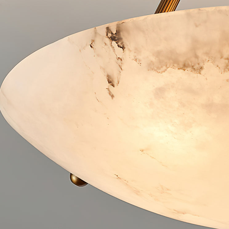 Alabaster Kom Plafondlamp – Antique Brass Montuur – 4, 5 of 6 Lichtpunten – Natuursteen Halfronde Kroonluchter voor Eetkamer Woonkamer Entree | Sansoti