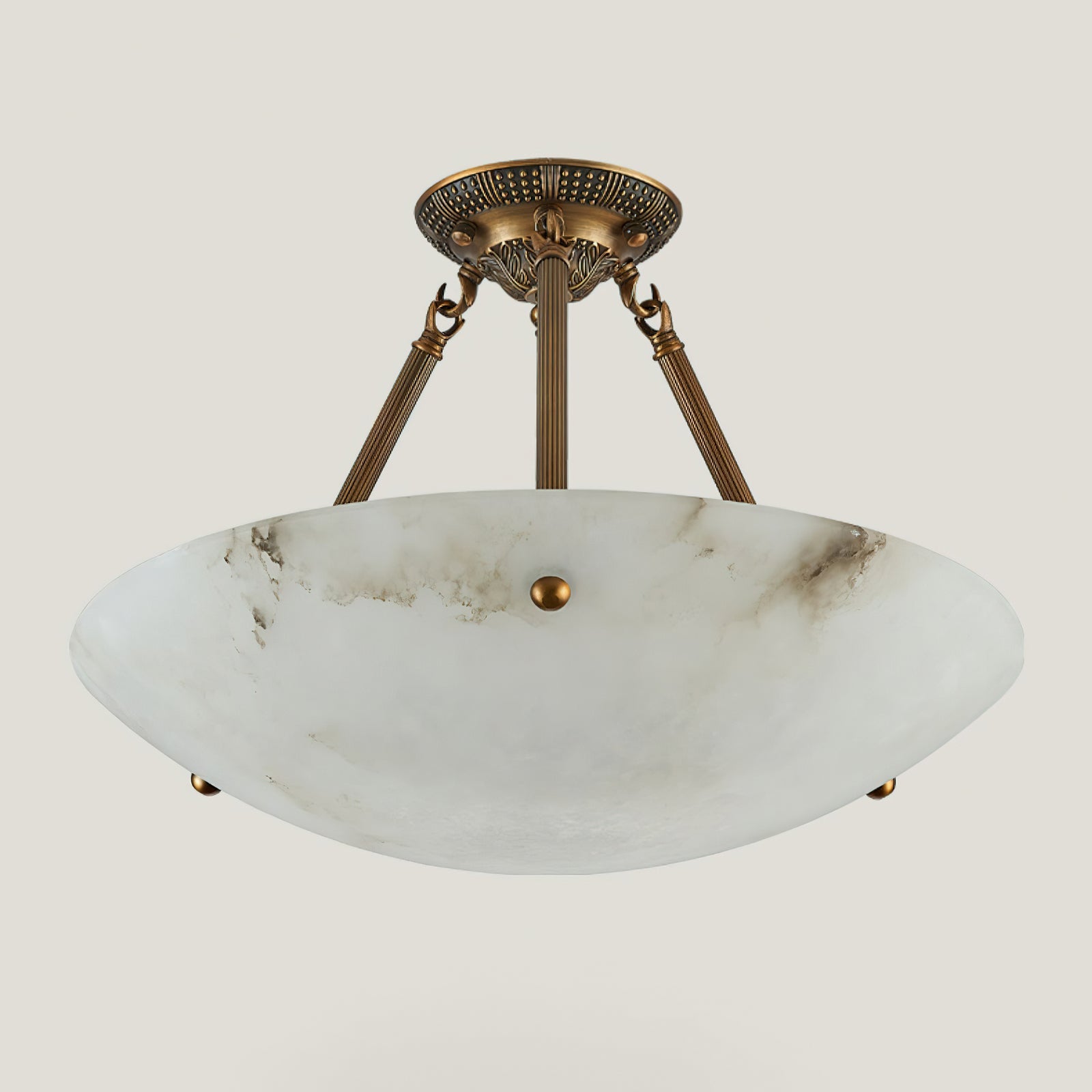 Alabaster Kom Plafondlamp – Antique Brass Montuur – 4, 5 of 6 Lichtpunten – Natuursteen Halfronde Kroonluchter voor Eetkamer Woonkamer Entree | Sansoti