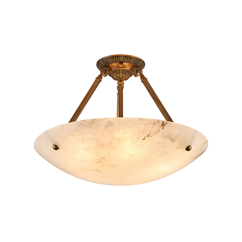 Alabaster Kom Plafondlamp – Antique Brass Montuur – 4, 5 of 6 Lichtpunten – Natuursteen Halfronde Kroonluchter voor Eetkamer Woonkamer Entree | Sansoti
