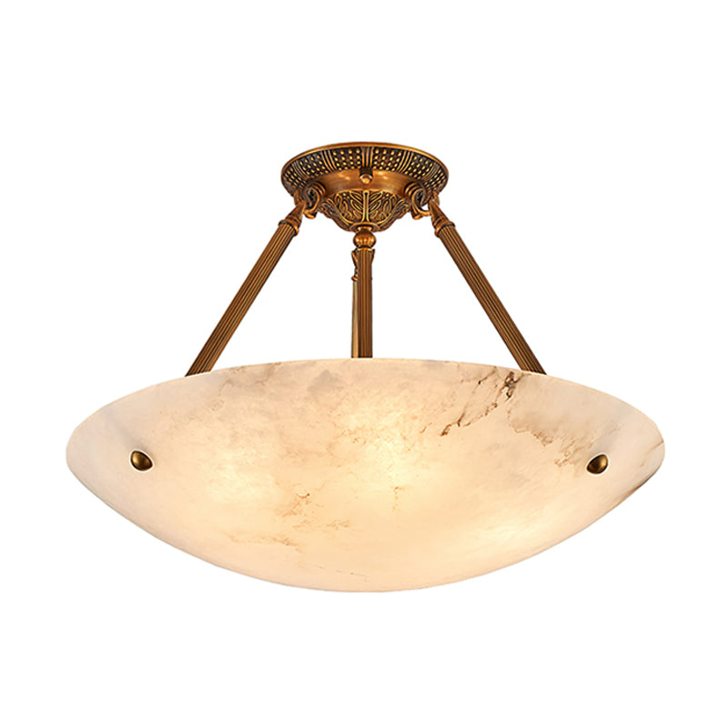 Alabaster Kom Plafondlamp – Antique Brass Montuur – 4, 5 of 6 Lichtpunten – Natuursteen Halfronde Kroonluchter voor Eetkamer Woonkamer Entree | Sansoti
