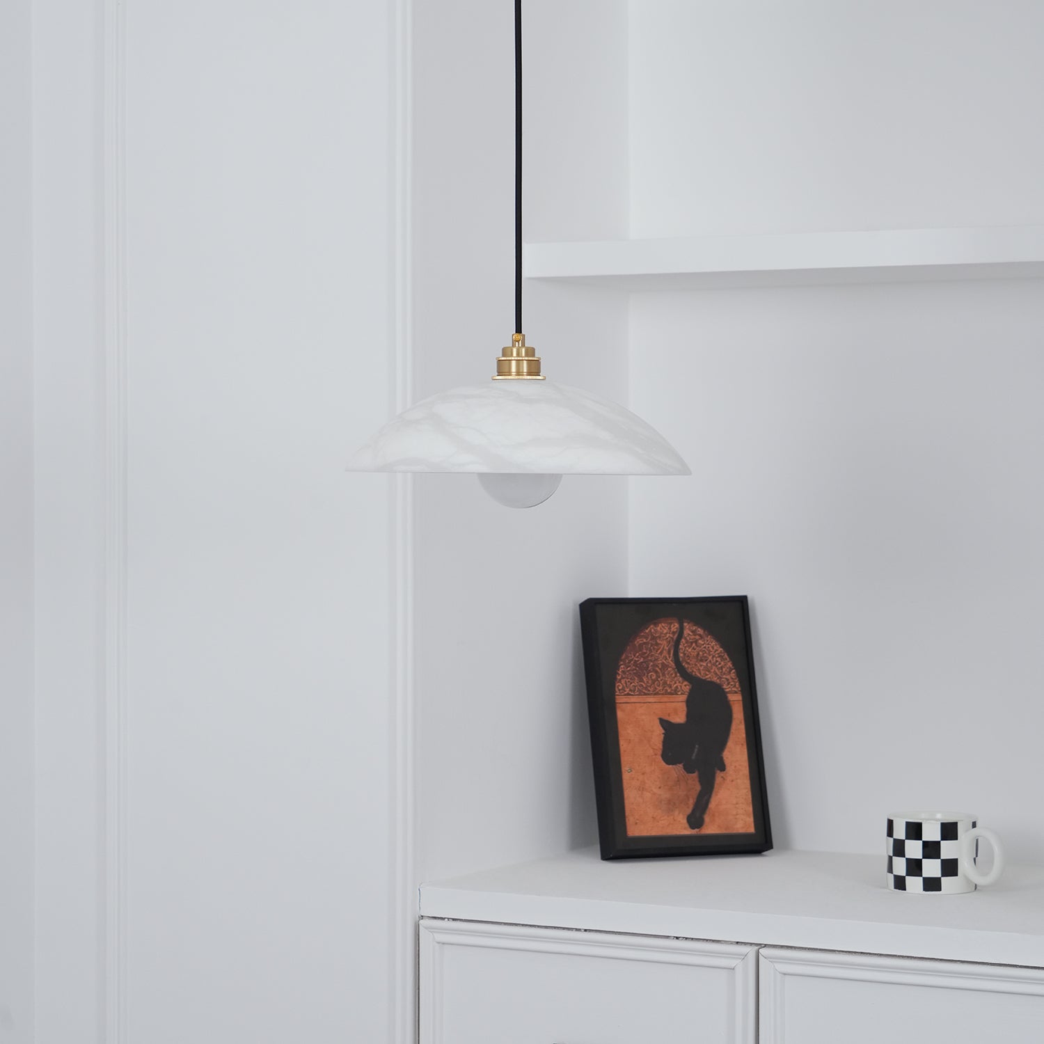 Koepelvormige Hanglamp Albast met Koperen Fitting – Ø30cm & Ø40cm – Natuursteen – Warme Uitstraling Eetkamer Keuken Woonkamer | Sansoti