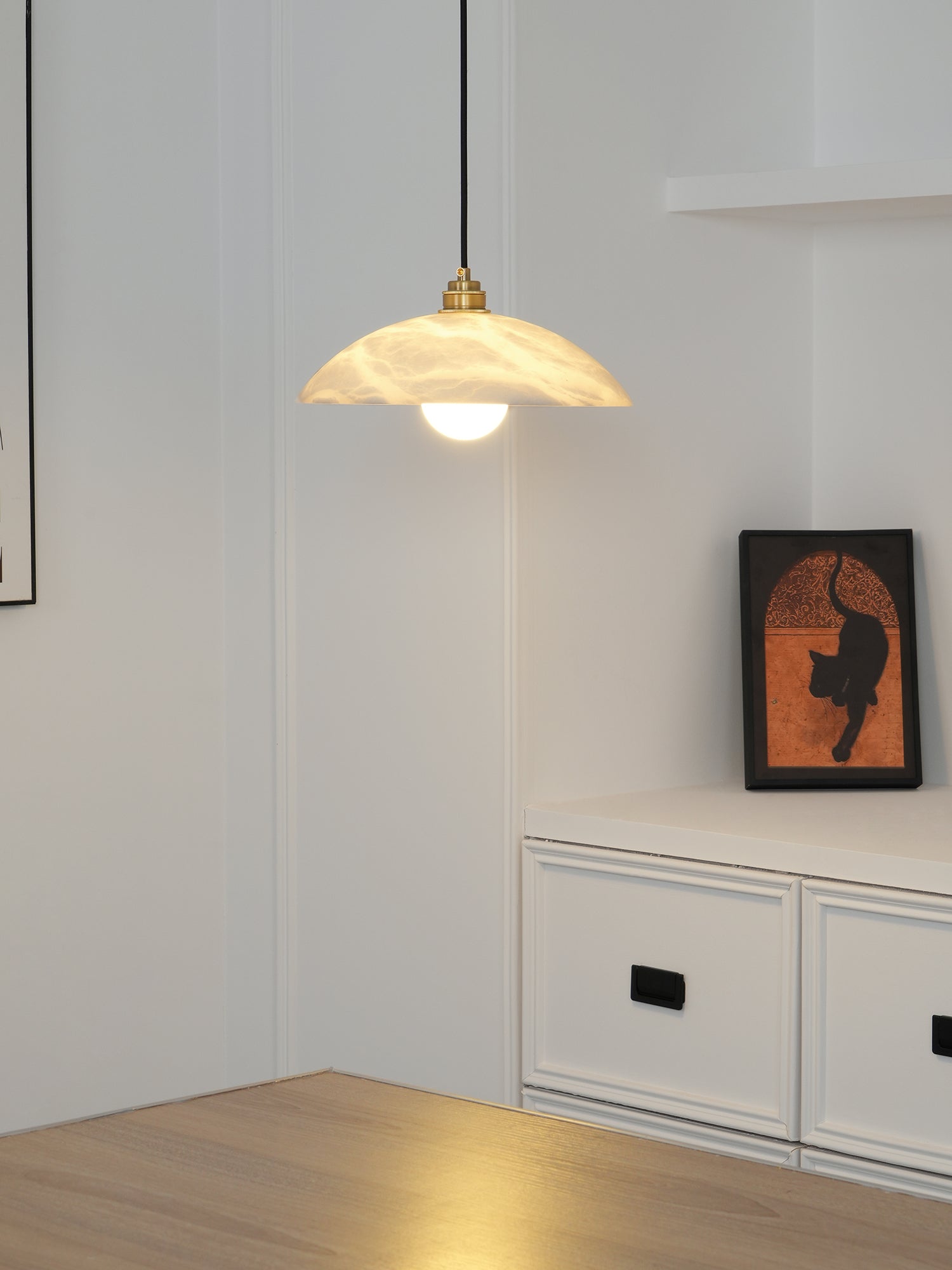 Koepelvormige Hanglamp Albast met Koperen Fitting – Ø30cm & Ø40cm – Natuursteen – Warme Uitstraling Eetkamer Keuken Woonkamer | Sansoti