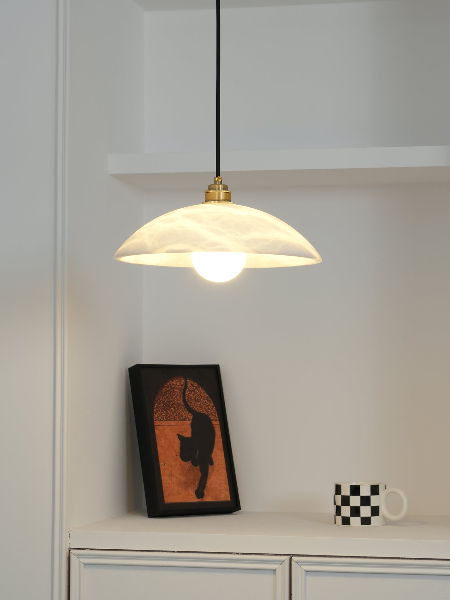Koepelvormige Hanglamp Albast met Koperen Fitting – Ø30cm & Ø40cm – Natuursteen – Warme Uitstraling Eetkamer Keuken Woonkamer | Sansoti