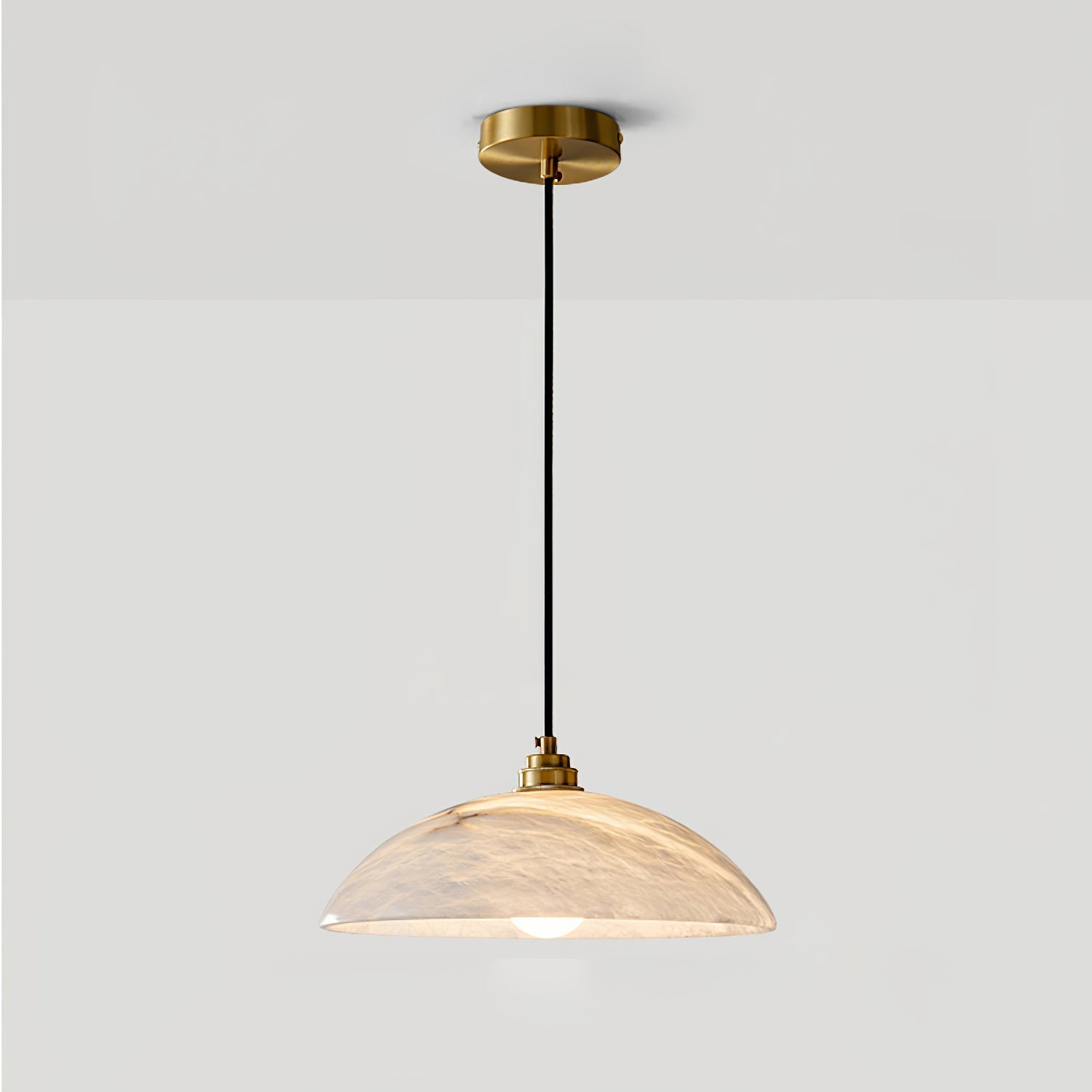 Koepelvormige Hanglamp Albast met Koperen Fitting – Ø30cm & Ø40cm – Natuursteen – Warme Uitstraling Eetkamer Keuken Woonkamer | Sansoti
