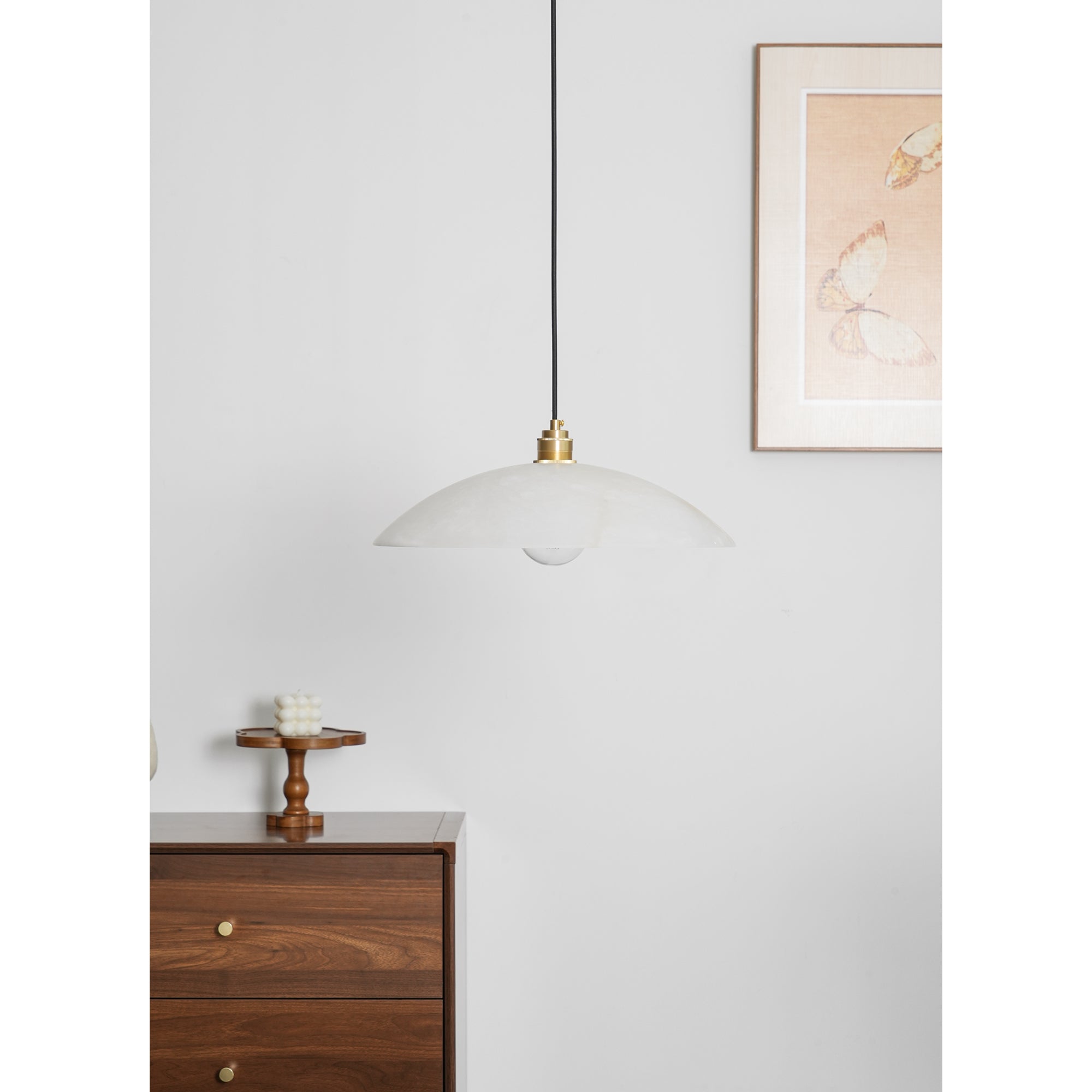Koepelvormige Hanglamp Albast met Koperen Fitting – Ø30cm & Ø40cm – Natuursteen – Warme Uitstraling Eetkamer Keuken Woonkamer | Sansoti