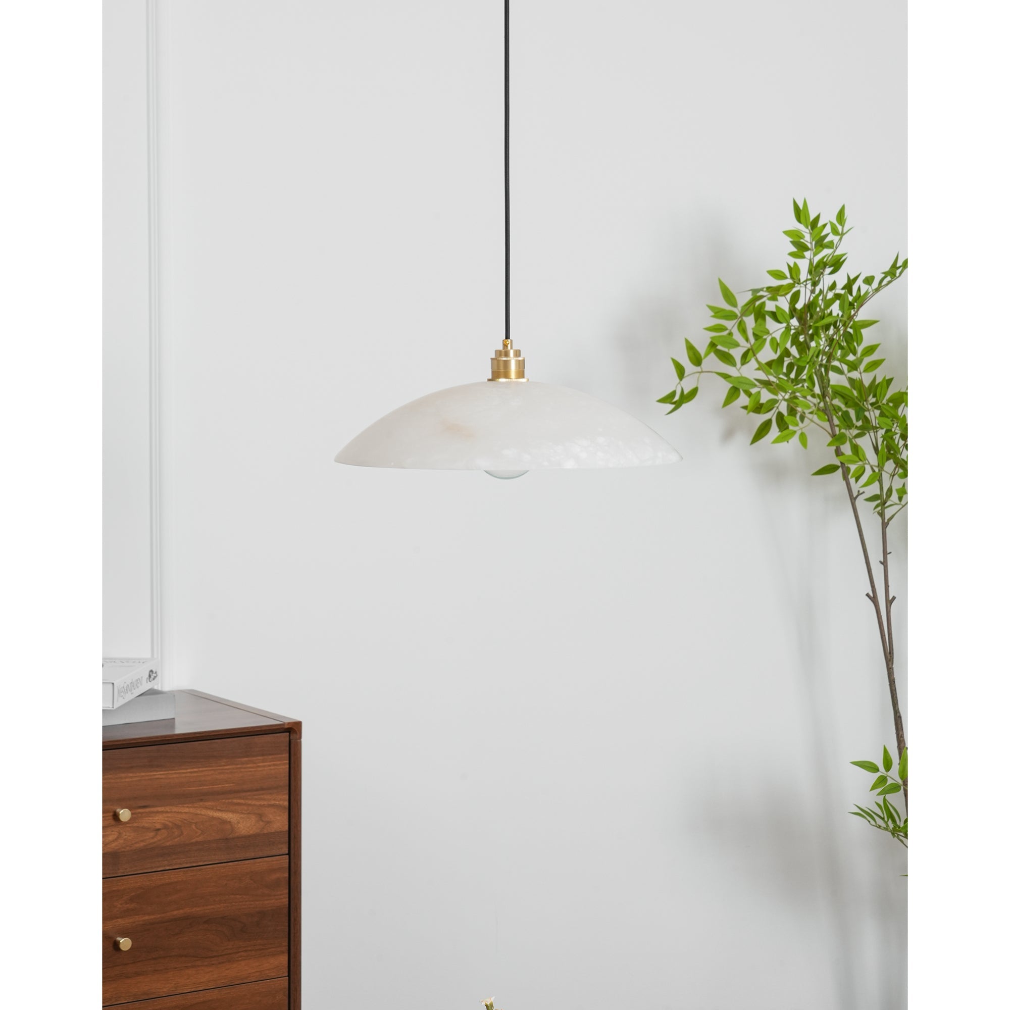 Koepelvormige Hanglamp Albast met Koperen Fitting – Ø30cm & Ø40cm – Natuursteen – Warme Uitstraling Eetkamer Keuken Woonkamer | Sansoti