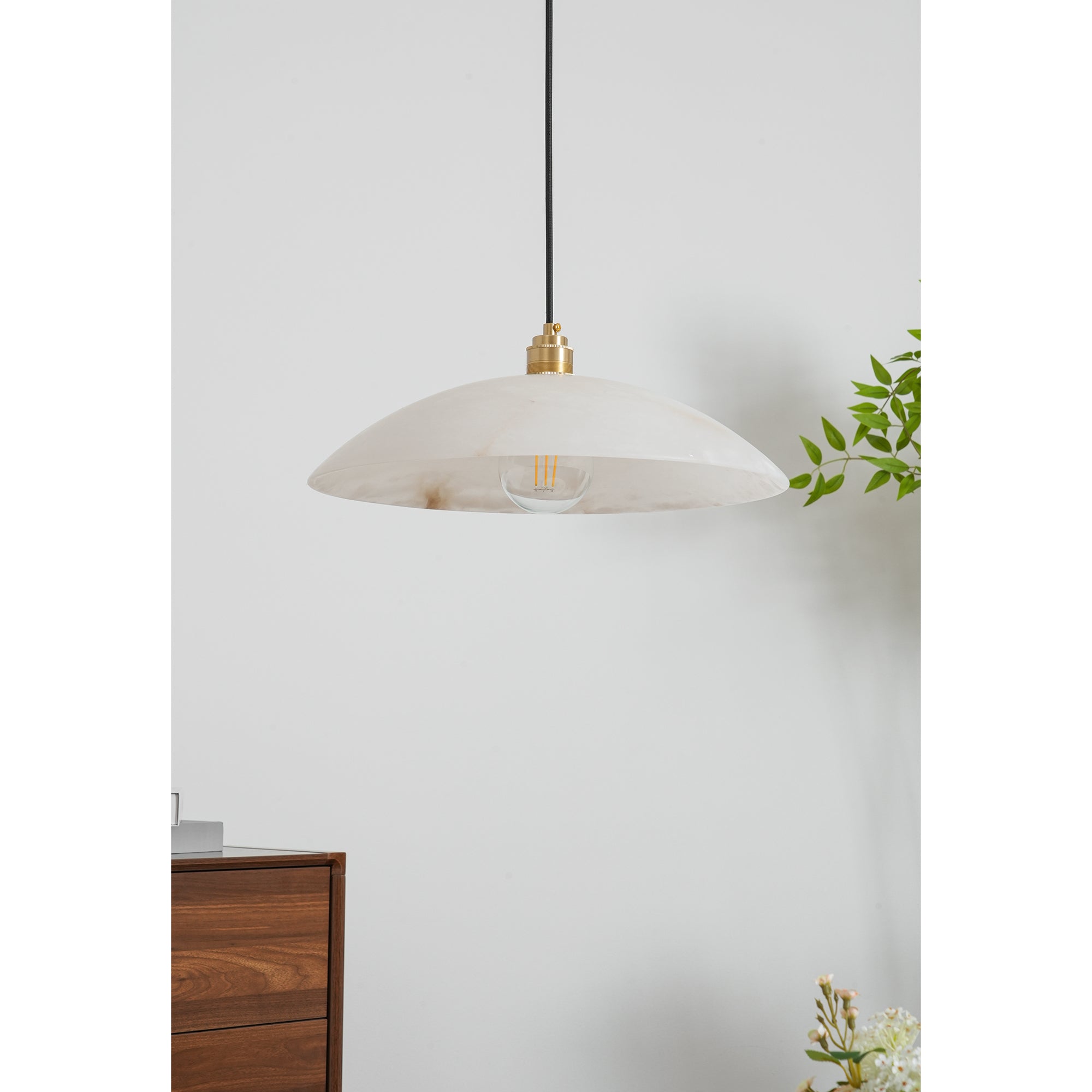 Koepelvormige Hanglamp Albast met Koperen Fitting – Ø30cm & Ø40cm – Natuursteen – Warme Uitstraling Eetkamer Keuken Woonkamer | Sansoti