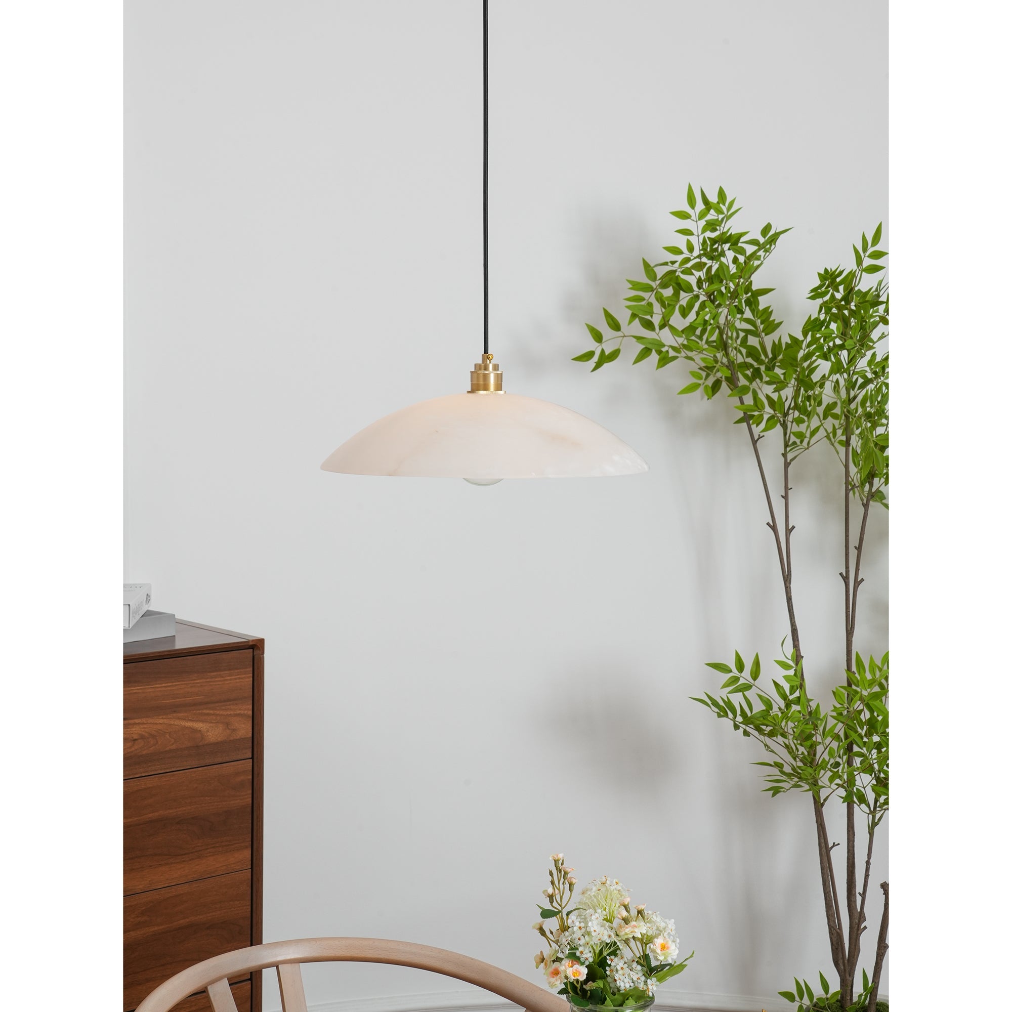 Koepelvormige Hanglamp Albast met Koperen Fitting – Ø30cm & Ø40cm – Natuursteen – Warme Uitstraling Eetkamer Keuken Woonkamer | Sansoti