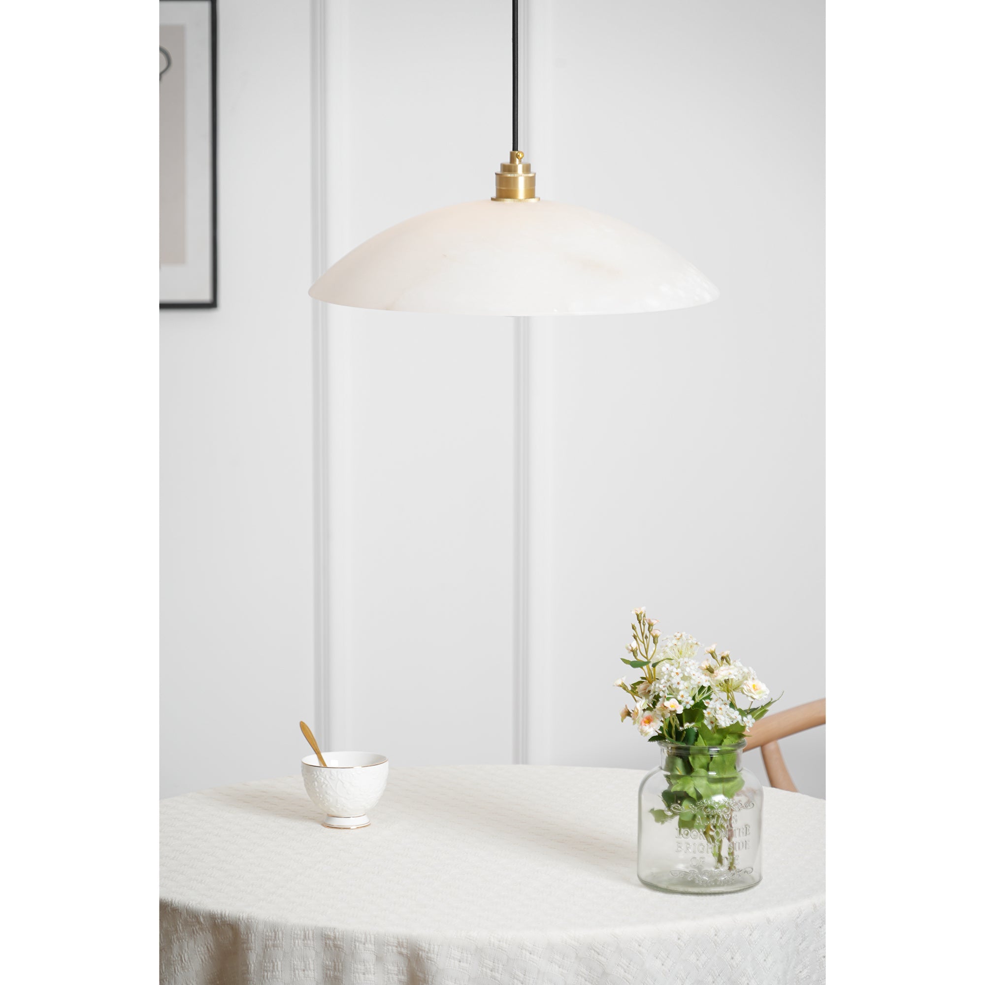 Koepelvormige Hanglamp Albast met Koperen Fitting – Ø30cm & Ø40cm – Natuursteen – Warme Uitstraling Eetkamer Keuken Woonkamer | Sansoti