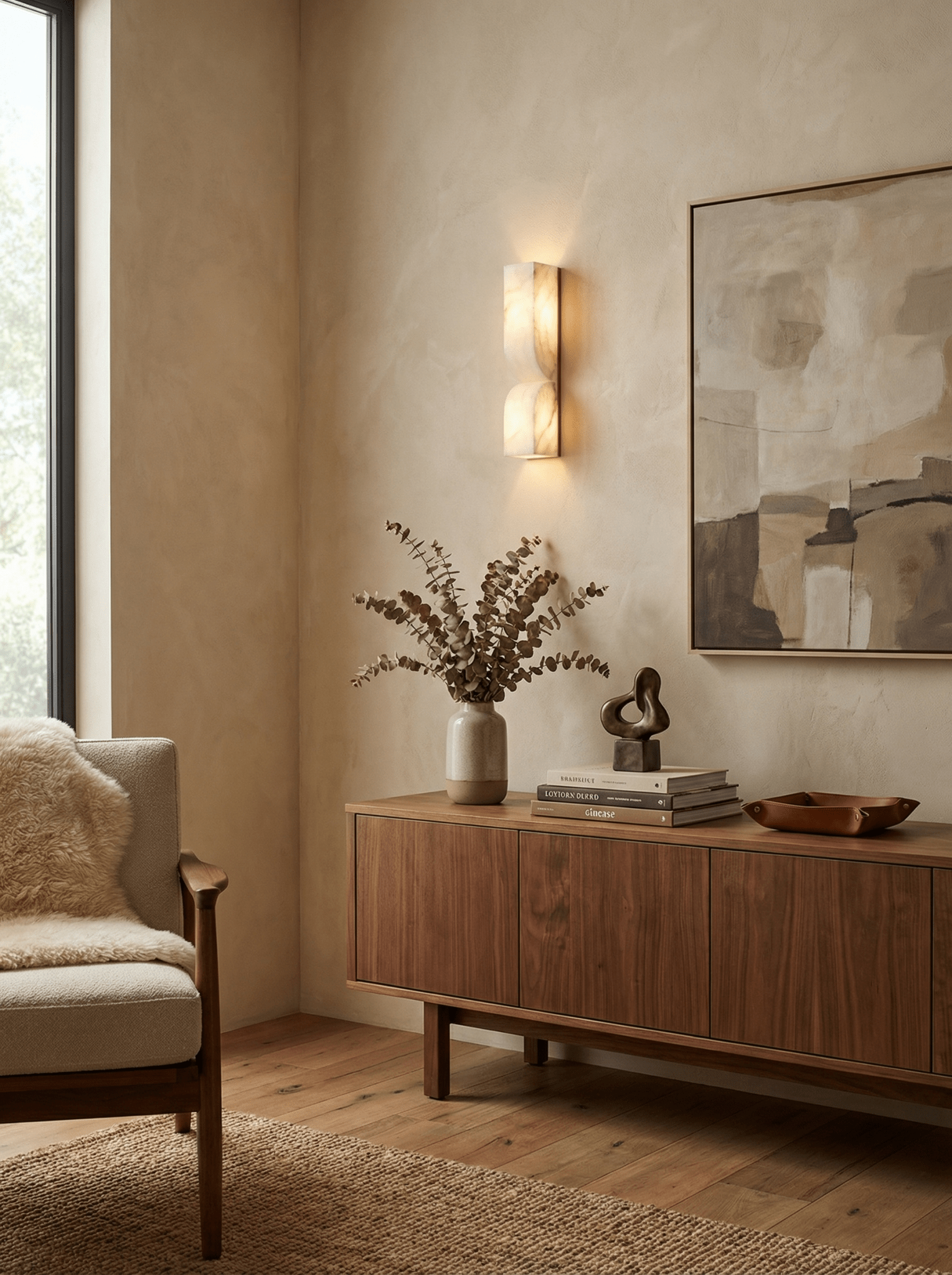 Natuursteen Wandlamp – Massief Alabaster met Organische Vormgeving & Warm Licht | Sansoti