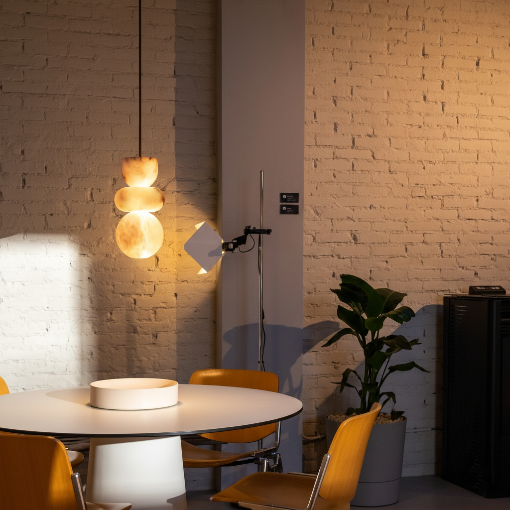 Alabaster Hanglamp met Messing Armatuur en Geïntegreerde LED – Luxe Natuurstenen Design Verlichting | Sansoti