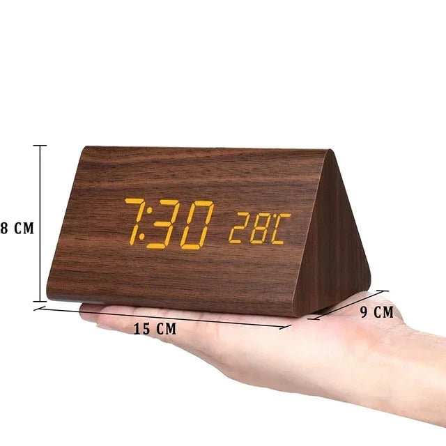 Digitaler Wecker aus Holz mit LED, Sprachsteuerung, Temperaturanzeige und einstellbarer Helligkeit für Schlafzimmer und Schreibtisch | Sansoti