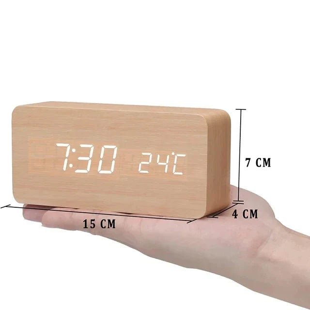 Digitaler Wecker aus Holz mit LED, Sprachsteuerung, Temperaturanzeige und einstellbarer Helligkeit für Schlafzimmer und Schreibtisch | Sansoti