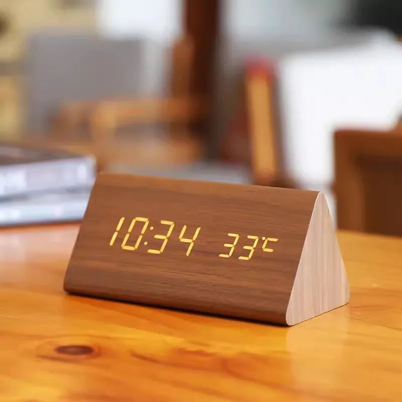 Digitaler Wecker aus Holz mit LED, Sprachsteuerung, Temperaturanzeige und einstellbarer Helligkeit für Schlafzimmer und Schreibtisch | Sansoti