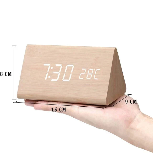 Digitaler Wecker aus Holz mit LED, Sprachsteuerung, Temperaturanzeige und einstellbarer Helligkeit für Schlafzimmer und Schreibtisch | Sansoti