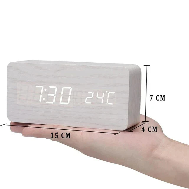 Digitaler Wecker aus Holz mit LED, Sprachsteuerung, Temperaturanzeige und einstellbarer Helligkeit für Schlafzimmer und Schreibtisch | Sansoti
