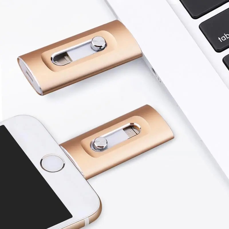 3-in-1 USB Stick Metaal 6.6x2cm Lightning USB-C USB 3.0 iPhone Android Mac PC 256GB 2TB Foto Video Opslag Sleutelhanger | Sansoti