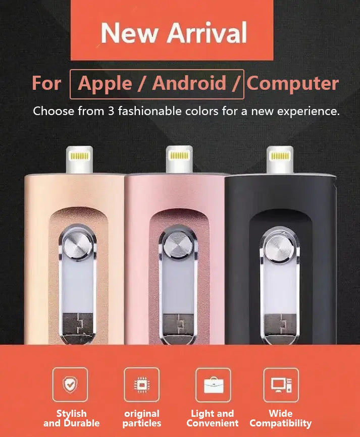 3-in-1 USB Stick Metaal 6.6x2cm Lightning USB-C USB 3.0 iPhone Android Mac PC 256GB 2TB Foto Video Opslag Sleutelhanger | Sansoti