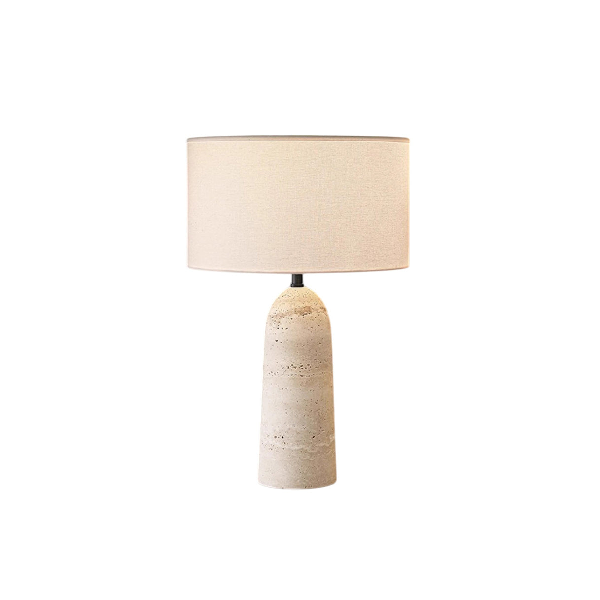 Natuursteen Tafellamp met Linnen Kap Beige Travertin Organisch Wabi-Sabi Design 30x46cm | Sansoti