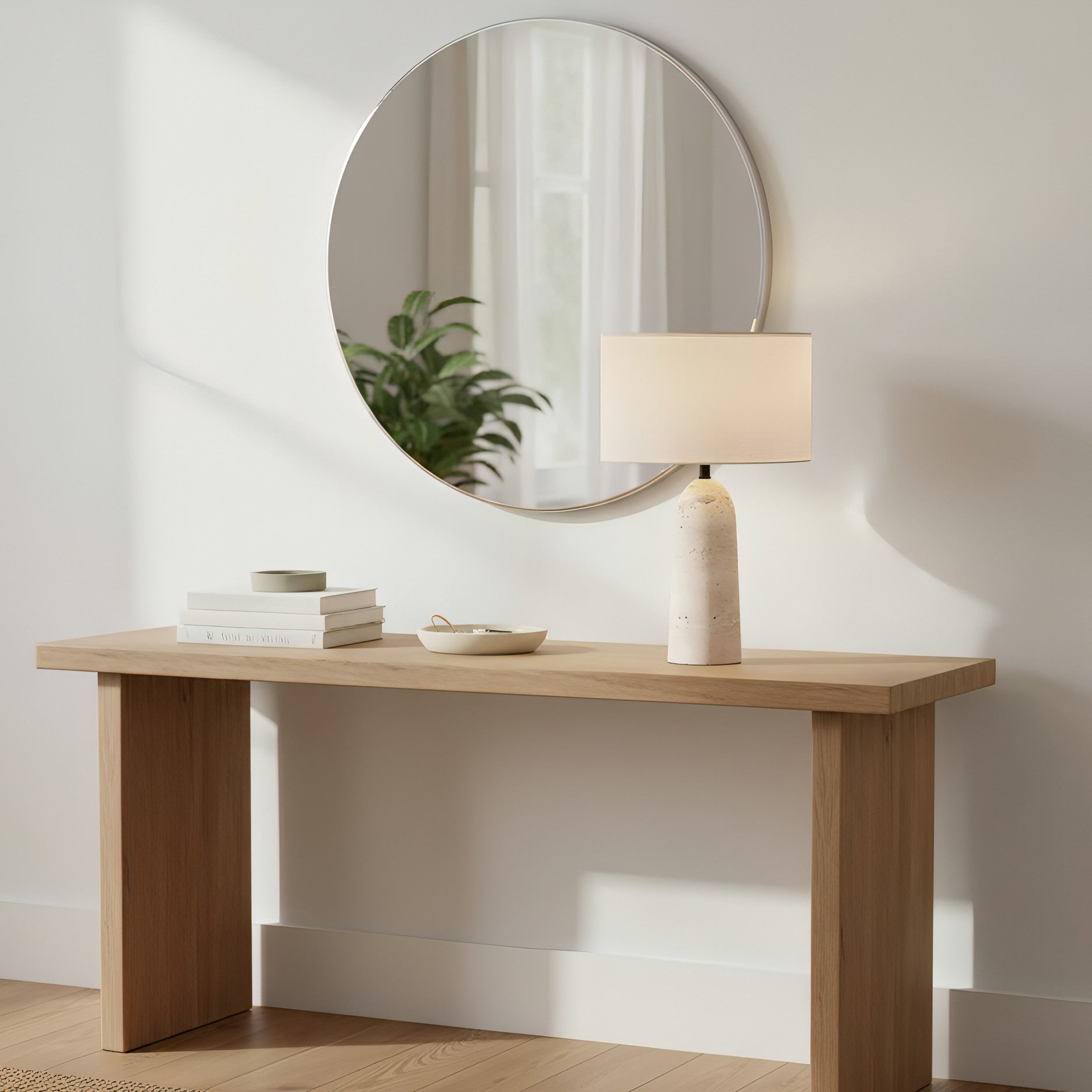 Natuursteen Tafellamp met Linnen Kap Beige Travertin Organisch Wabi-Sabi Design 30x46cm | Sansoti