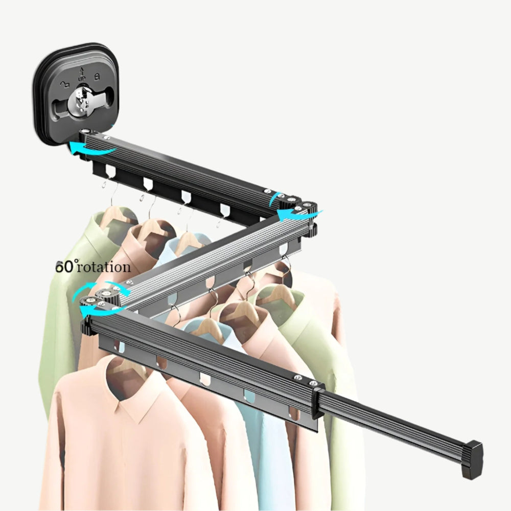 Porte-vêtements mural en aluminium extensible pliable sans perçage | Restfield
