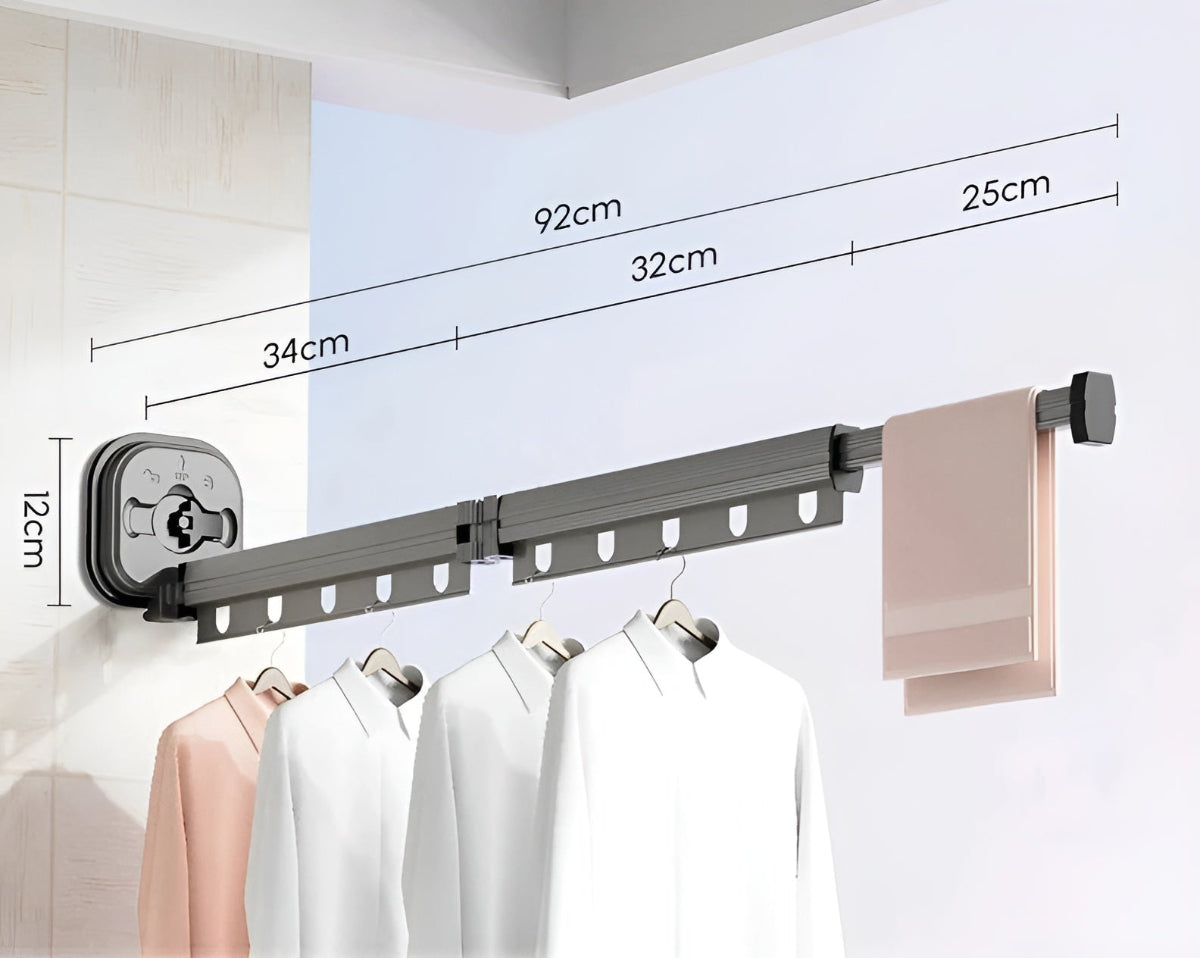 Porte-vêtements mural en aluminium extensible pliable sans perçage | Restfield