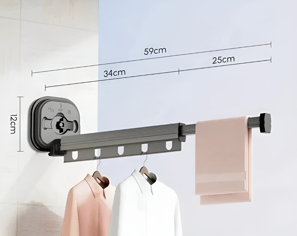 Porte-vêtements mural en aluminium extensible pliable sans perçage | Restfield