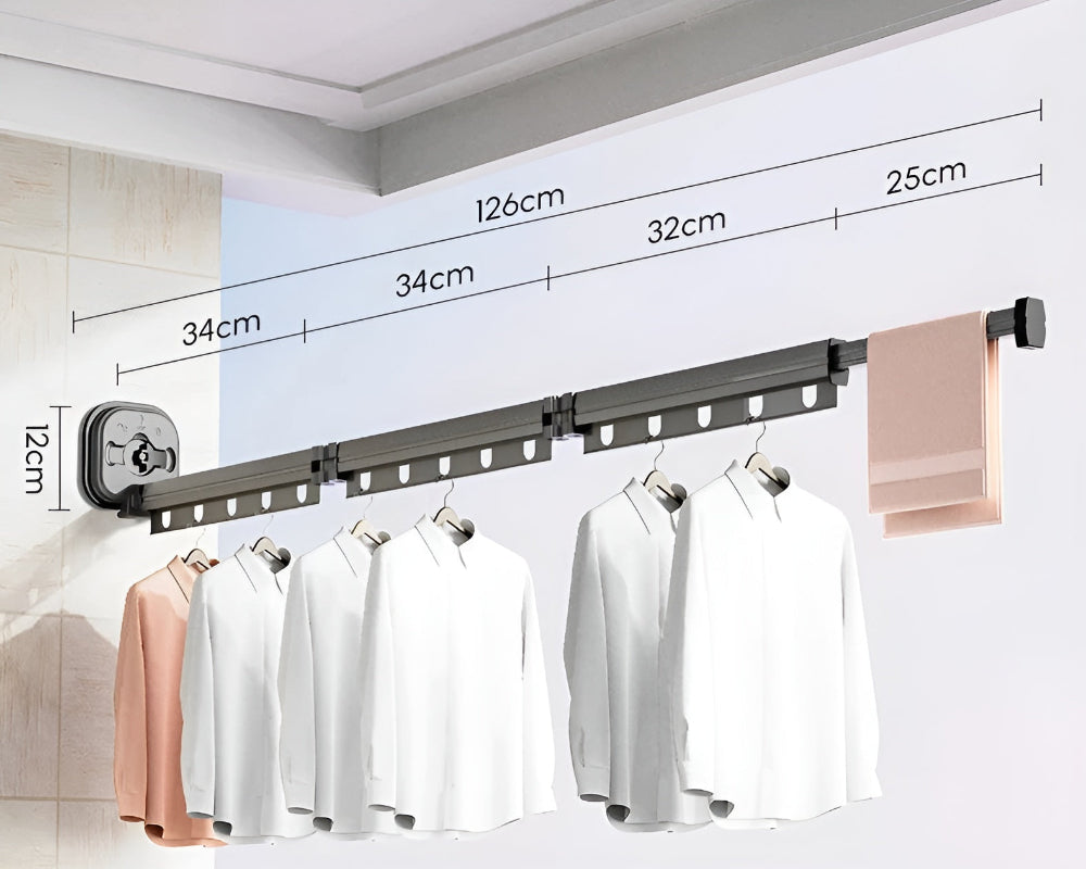 Porte-vêtements mural en aluminium extensible pliable sans perçage | Restfield