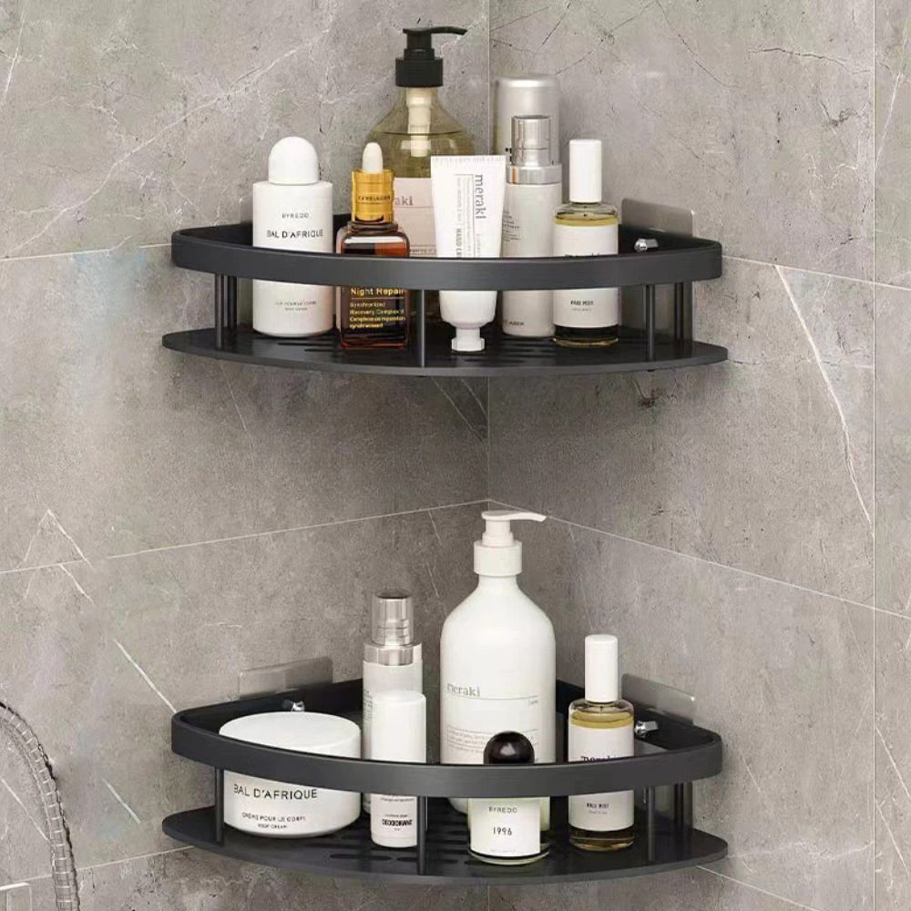 Doucheplank Aluminium Zelfklevend Zilver Hoek Wandplank Badkamer Organizer Zonder Boren Opbergrek Shampoo Zeep | Sansoti