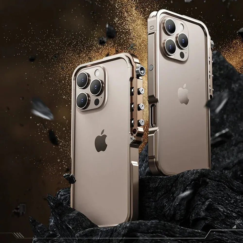 Metal iPhone Case with Mechanical Structure, Aluminum Frame, Shock Protection for 13 14 15 16 17 | Sansoti
